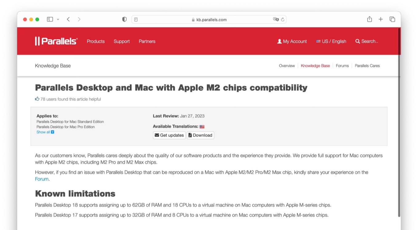 Parallels Desktop and Mac with Apple M2 chips compatibility