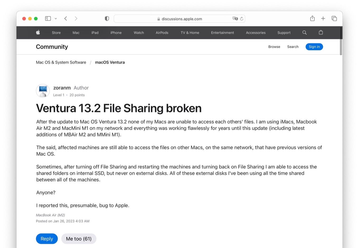 macOS 13 2 Ventura SMB File sharing broken