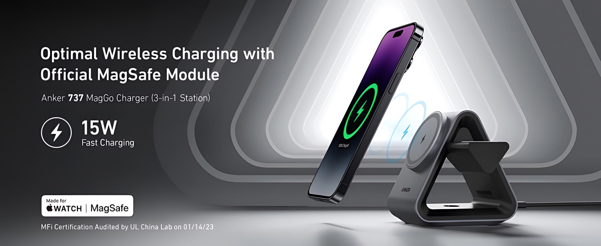 Anker 737 MagGo Charger (3-in-1 Station) with MFi-Certified 15W Max Fast Charging