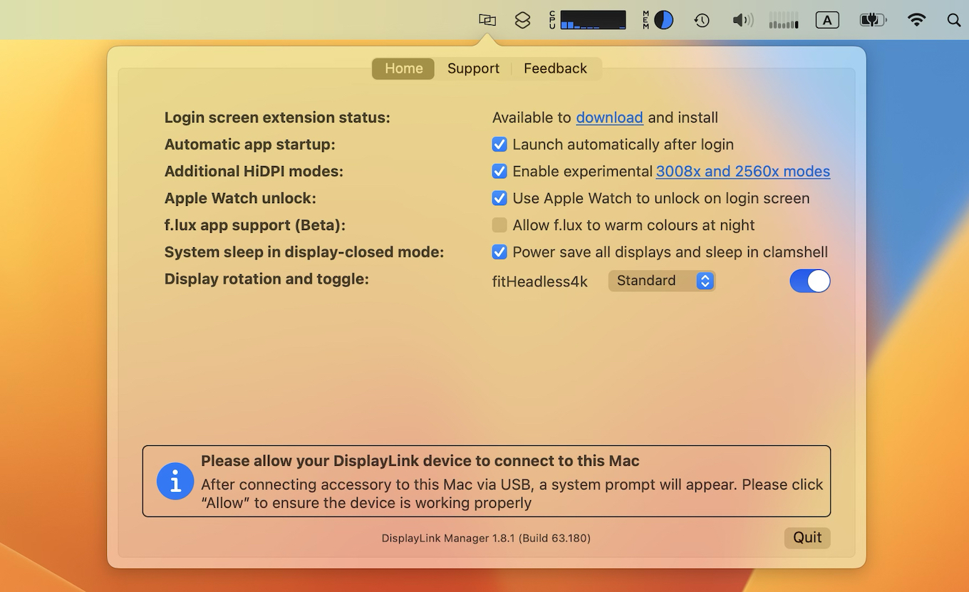 DisplayLink Manager v1.8.1アップデート