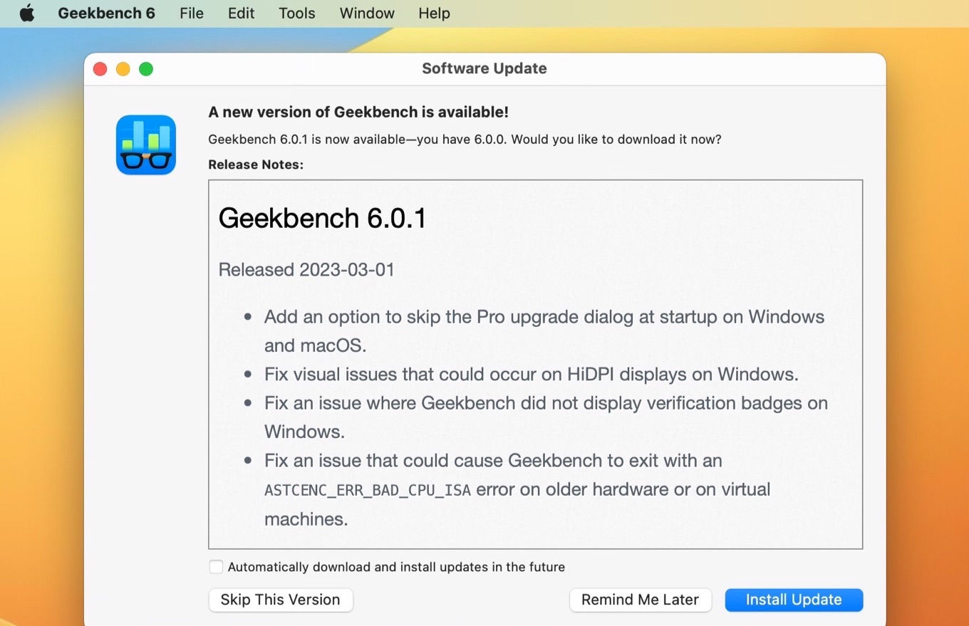 Geekbench v6.0.1 update