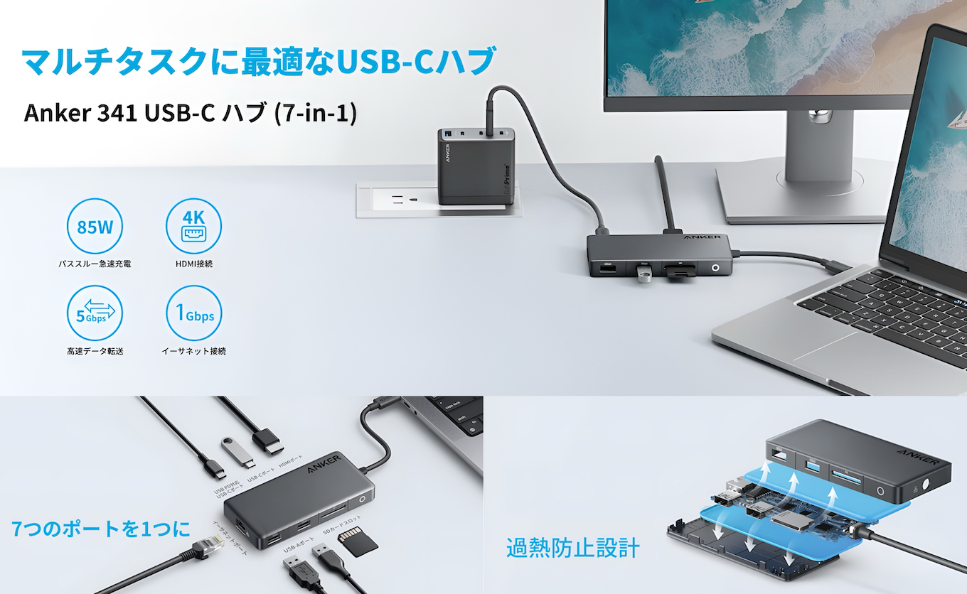 Anker 341 USB-C ハブ (7-in-1)