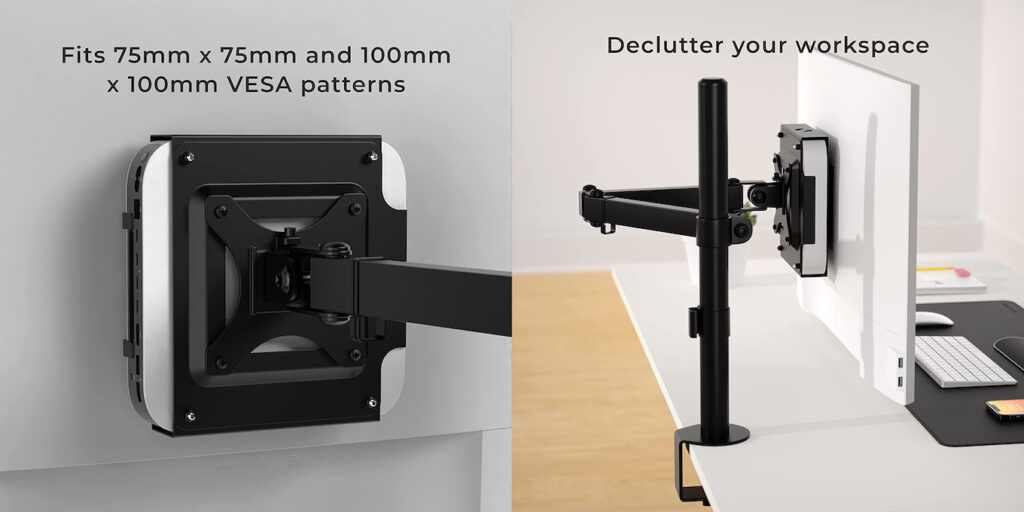Mac miniを液晶モニターとアームの間に設置できるVESAマウント「HumanCentric Dual VESA Mount