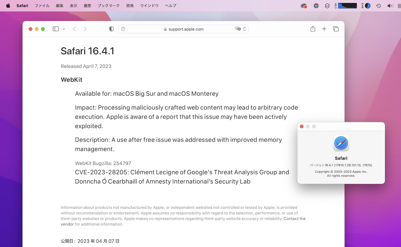 Safari v16.4.1アップデート