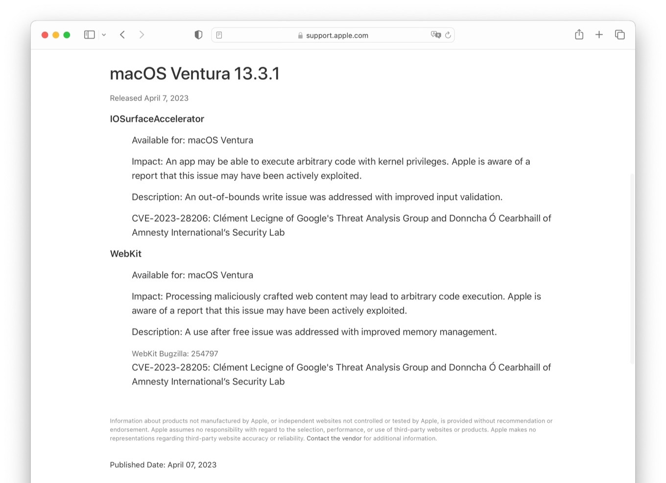 macOS 13.3.1 Venturaで修正された2件のゼロデイ脆弱性