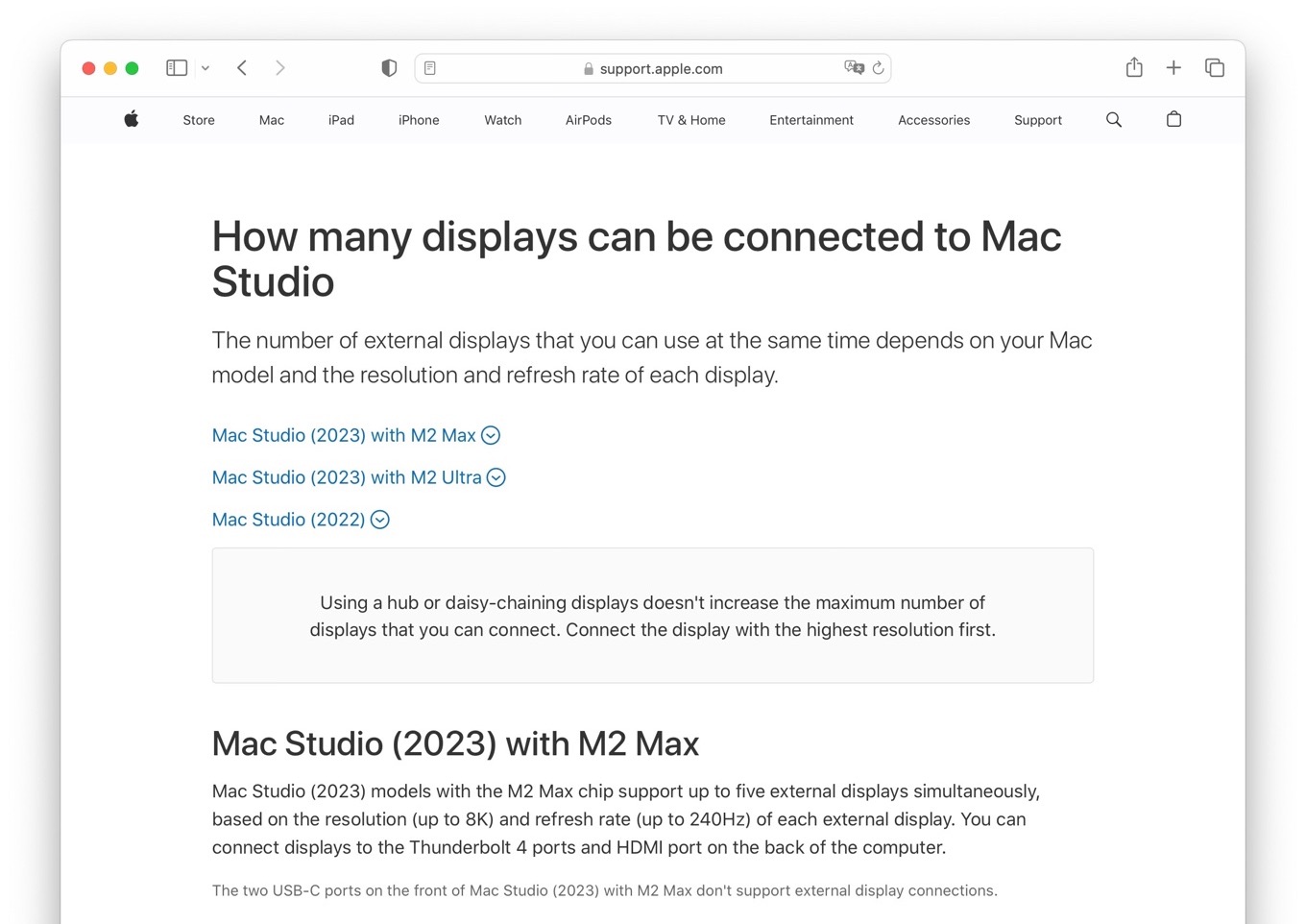 How many displays can be connected to Mac Studio