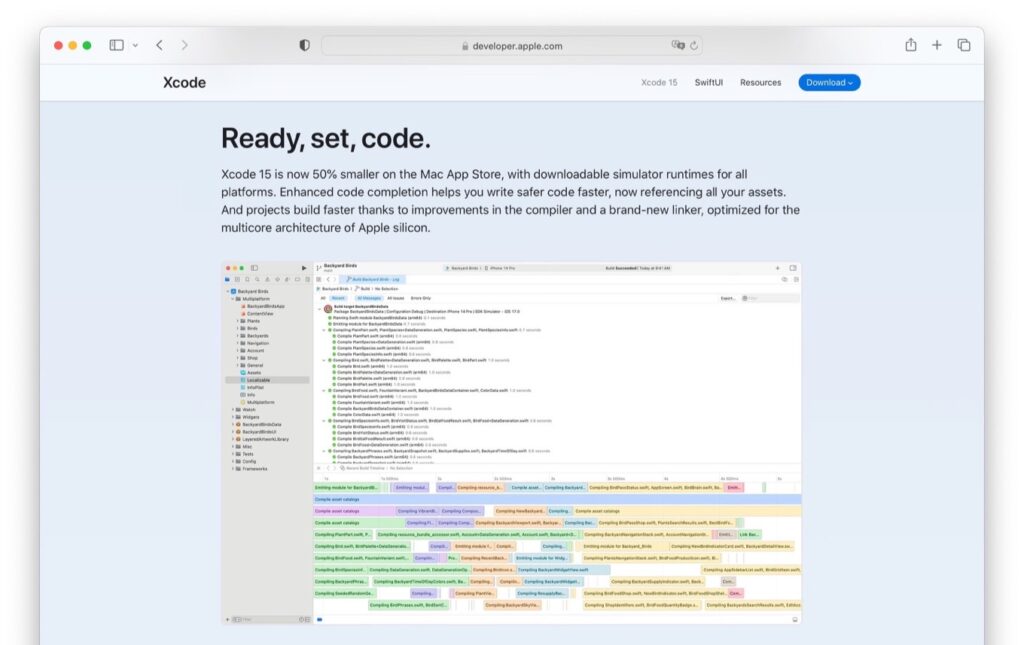 Mac App Storeで配信予定の「Xcode 15」のサイズは50%小さくなり、導入が容易に。