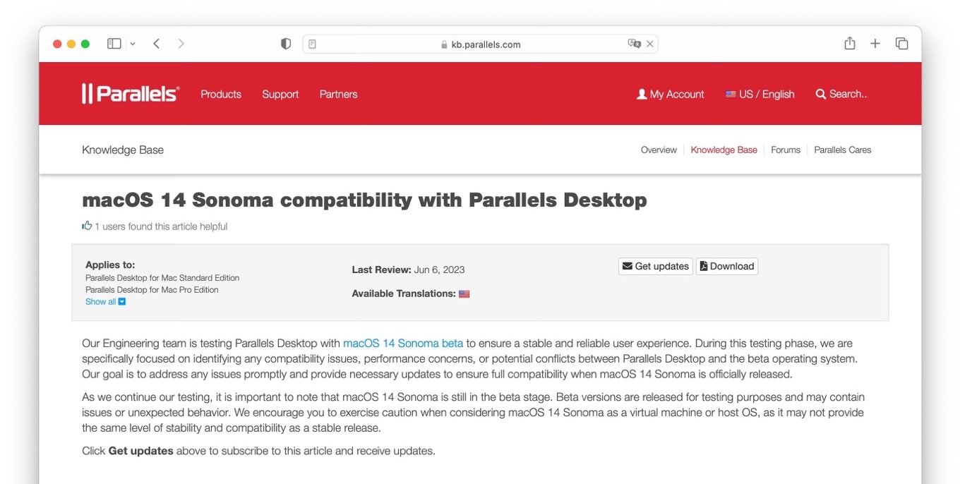 macOS 14 Sonoma сompatibility with Parallels Desktop