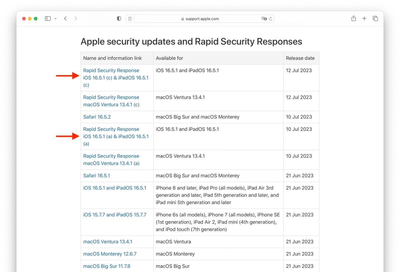 20230719-Apple security updates and Rapid Security Responses
