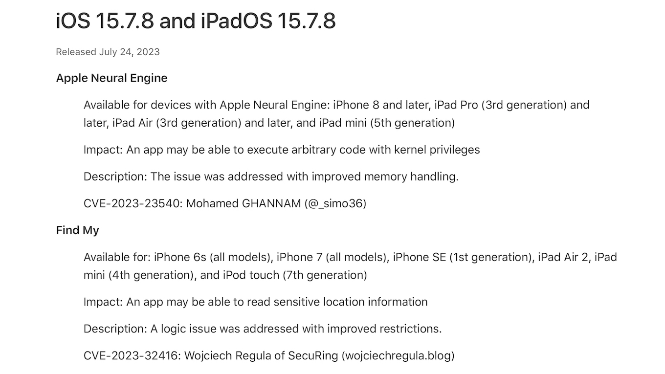 iOS 15.7.8とiPadOS 15.7.8の脆弱性