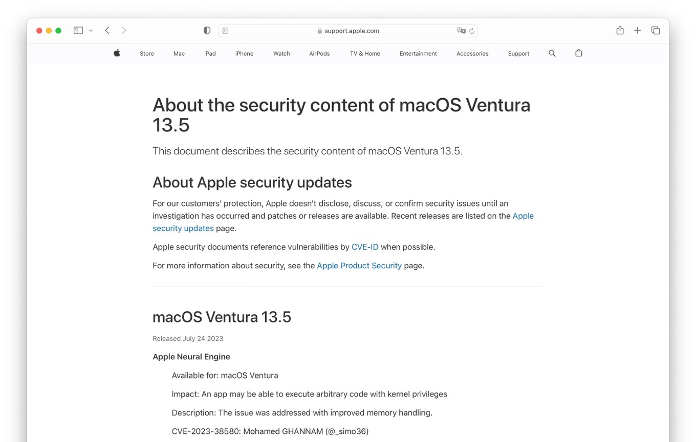 About the security content of macOS Ventura 13.5
