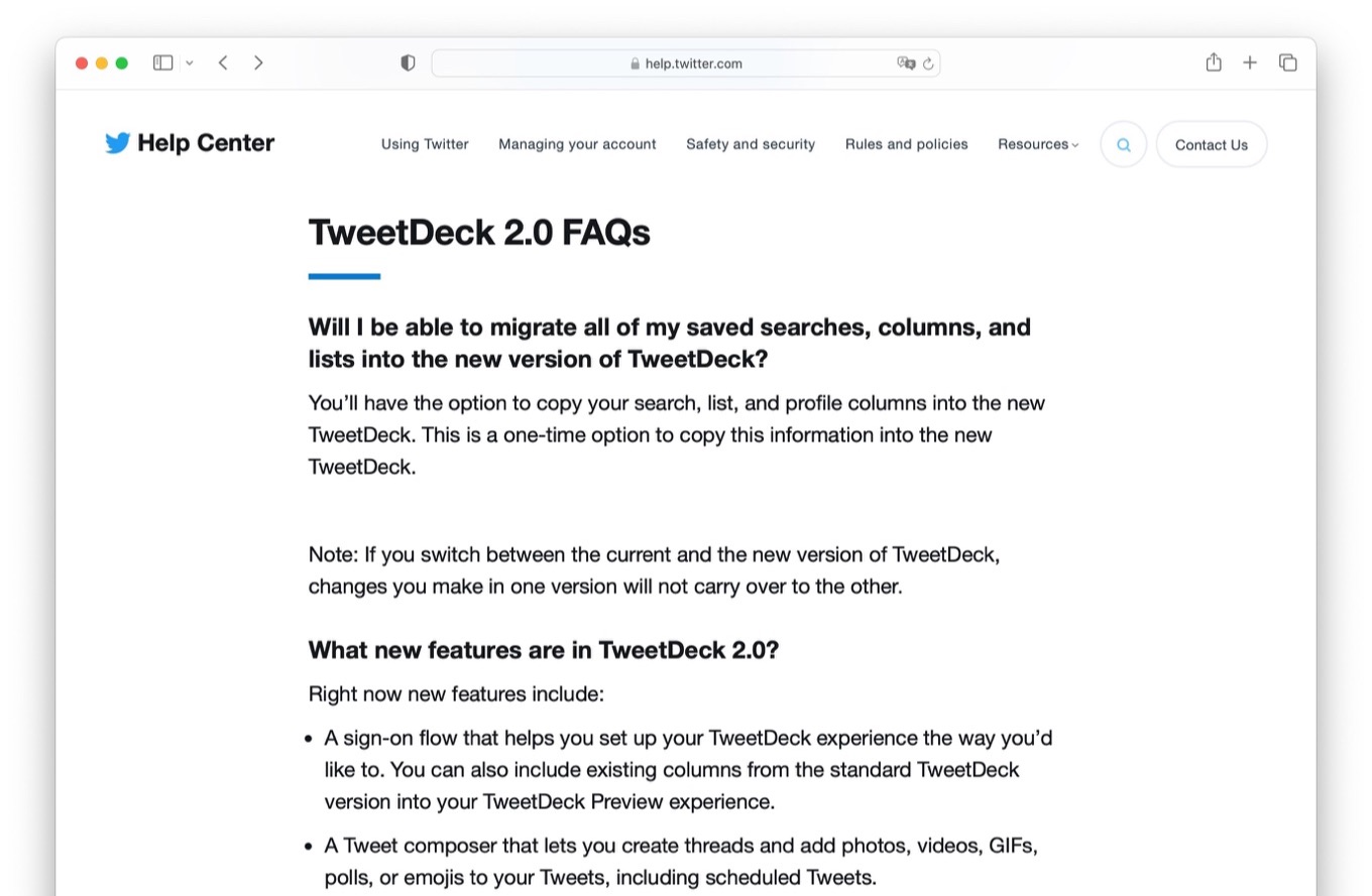 TweetDeck v20 FAQ