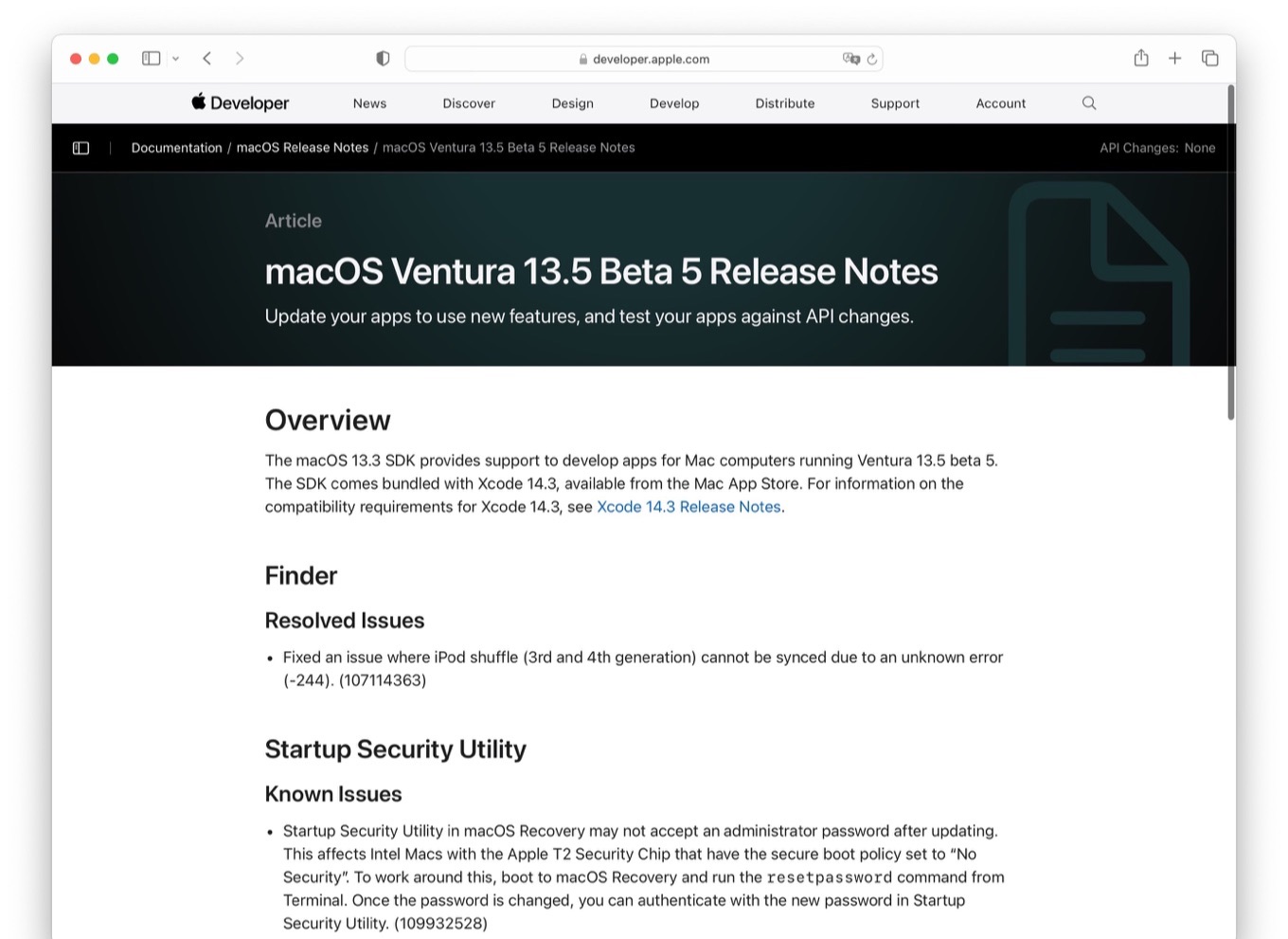 macOS Ventura 13.5 Beta 5 Release Notes