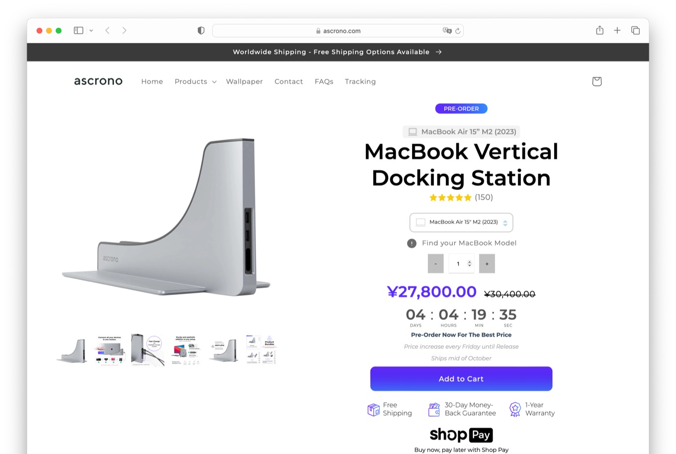 Ascrono MacBook Vertical Docking Station for MacBook Air (15インチ, M2, 2023)