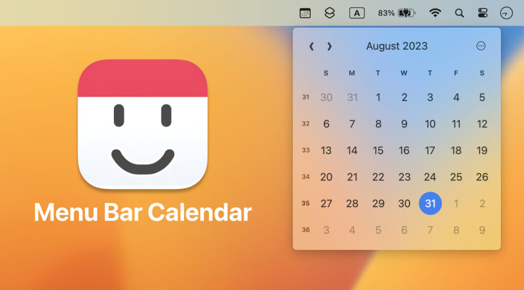 ショートカットキーやクリックでメニューバーに素早くカレンダーを表示できるMacアプリ「Menu Bar Calendar」がリリース。