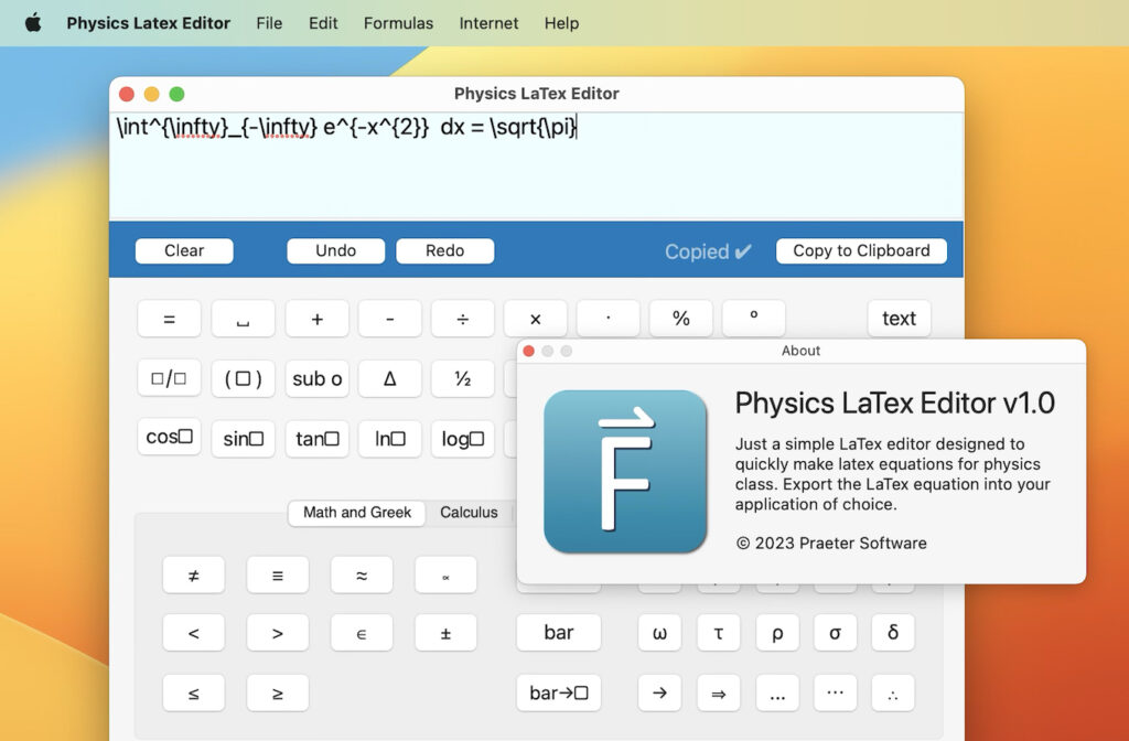 LaTeX形式の数式をGUIで入力できるMac用LaTeXエディタ「Physics LaTex Editor」がリリース。