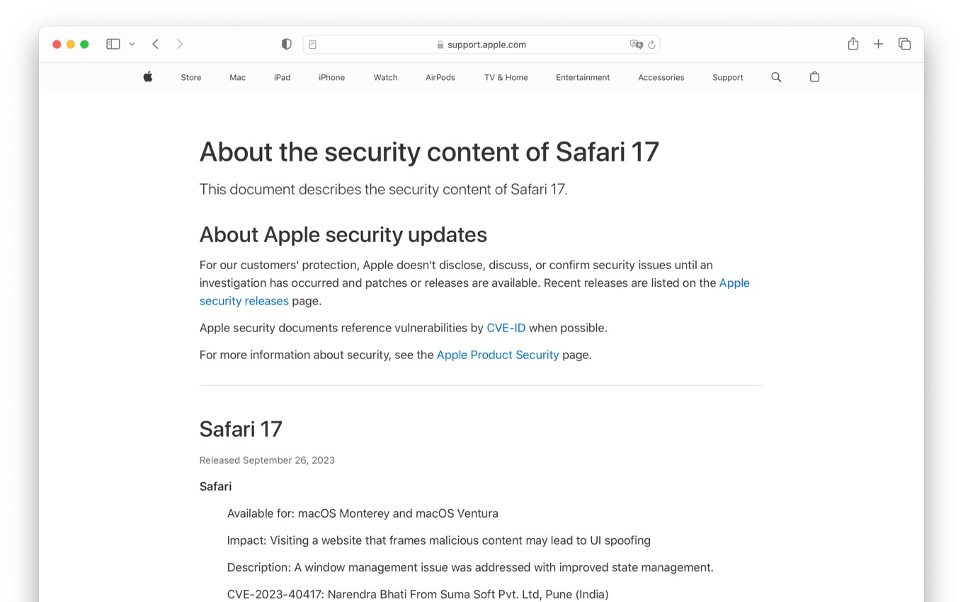 About the security content of Safari 17