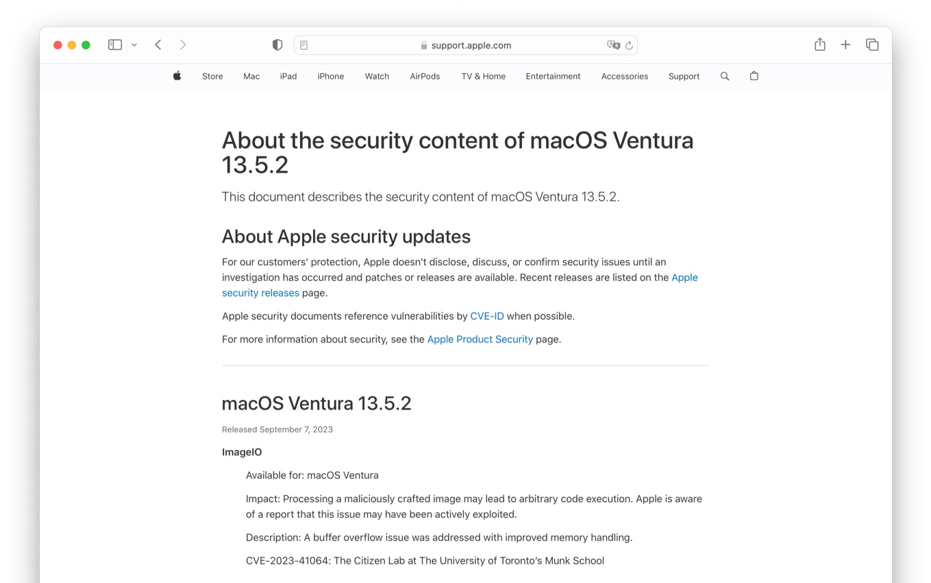 About the security content of macOS Ventura 13.5.2