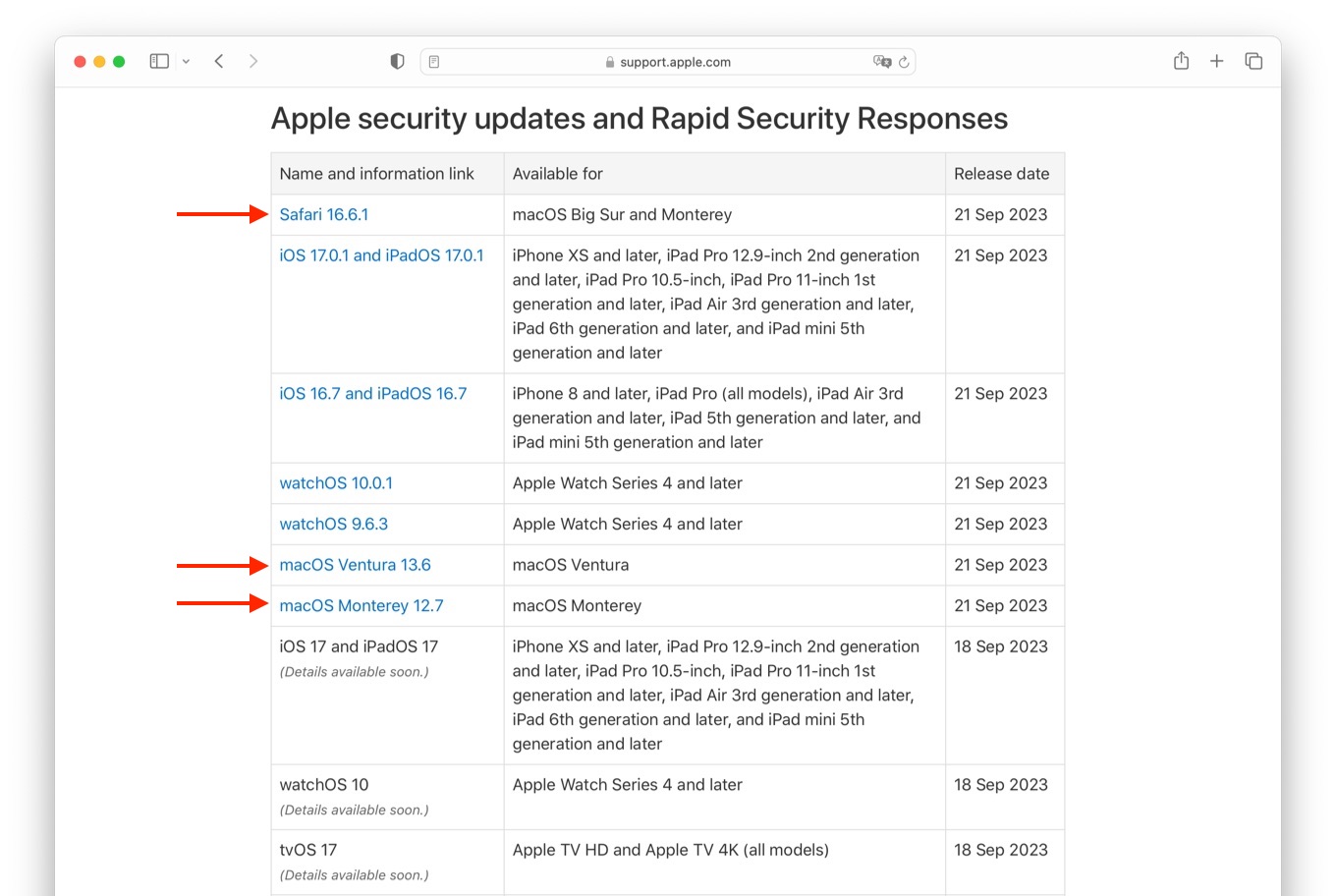 Apple Security Update sept 2023