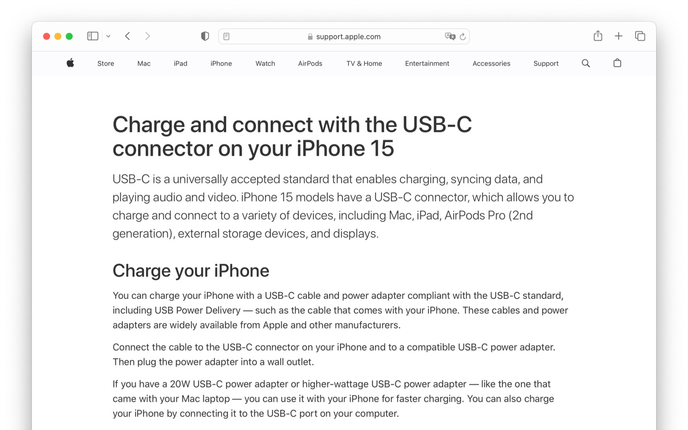 Apple、iPhone 15/Proに搭載されているUSB-Cコネクターの充電やデータ