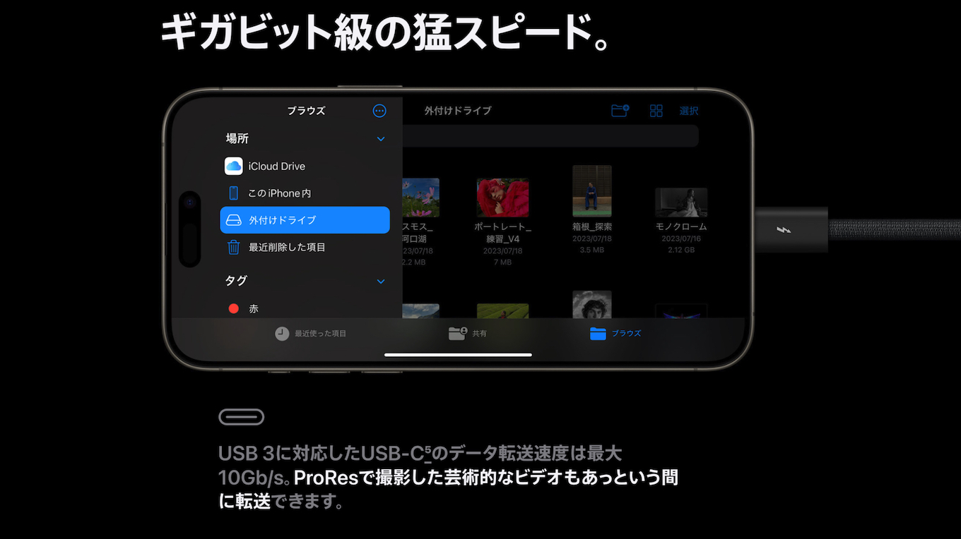 iPhone 15 ProはUSB 3.2 Gen 2をサポート