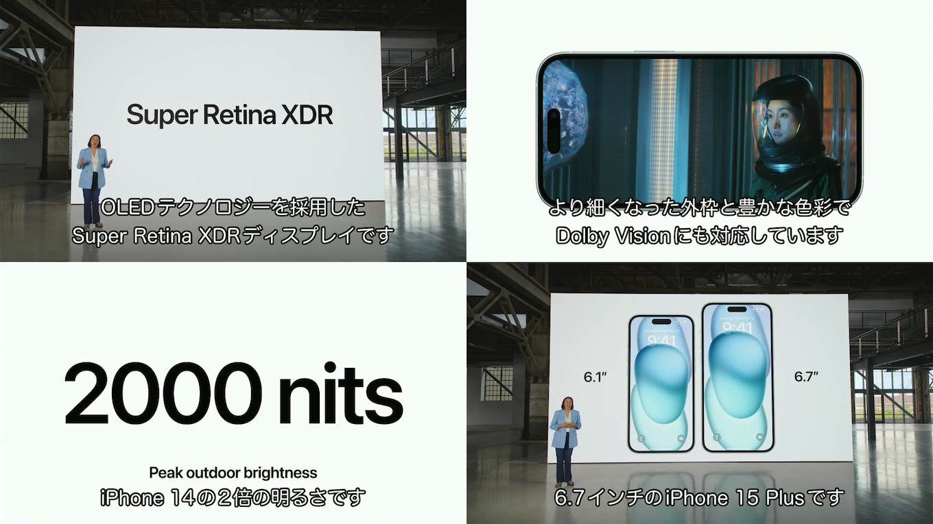 iPhone 15のSuper Retina XDRディスプレイ
