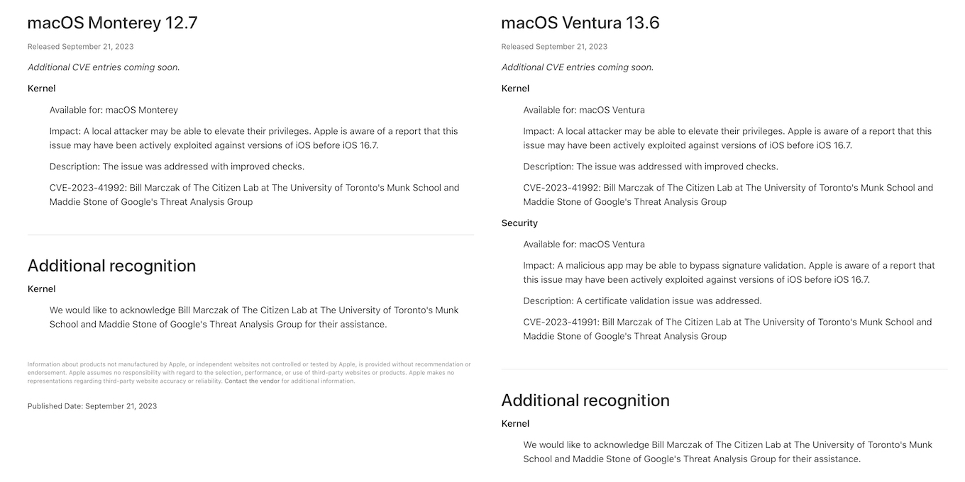 macOS Monterey 12 7 and macOS Ventura 13 6 security update