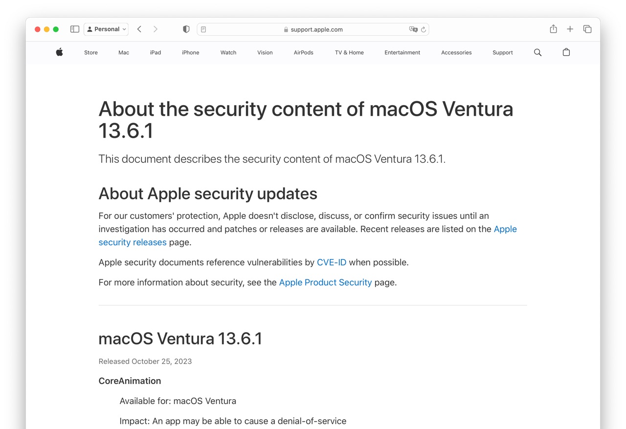 About the security content of macOS Ventura 1361