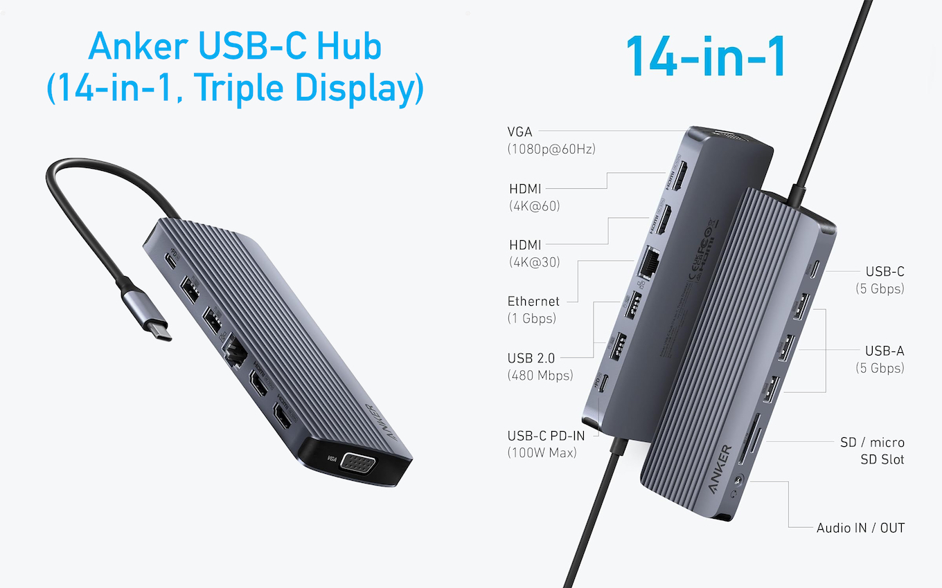 Anker USB-C Hub (14-in-1, Triple Display)