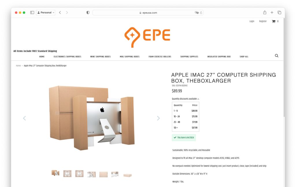 米EPE、iMacを安全に発送できる「Apple iMac 24/27inch Desktop Computer Shipping Box