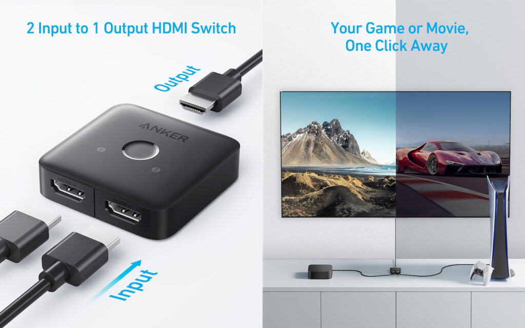 米Anker、4K60Hzに対応した2入力1出力のHDMIスイッチ「Anker HDMI Switch (2 in 1 Out, 4K HDMI)」を発売。
