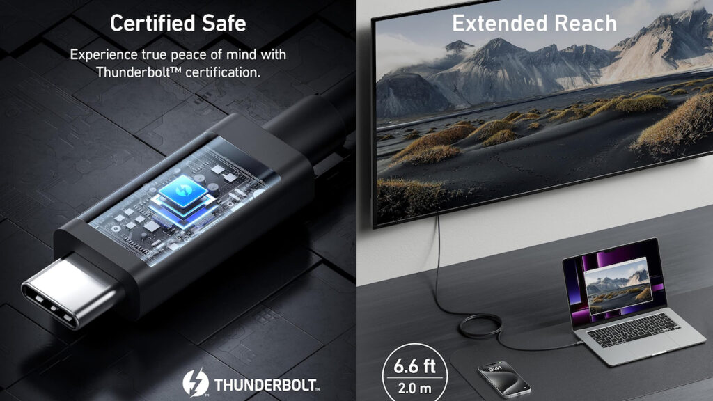 米Anker、長さ2mのThunderbolt 4ケーブル「Anker Thunderbolt 4 Certified Cable」を発売。