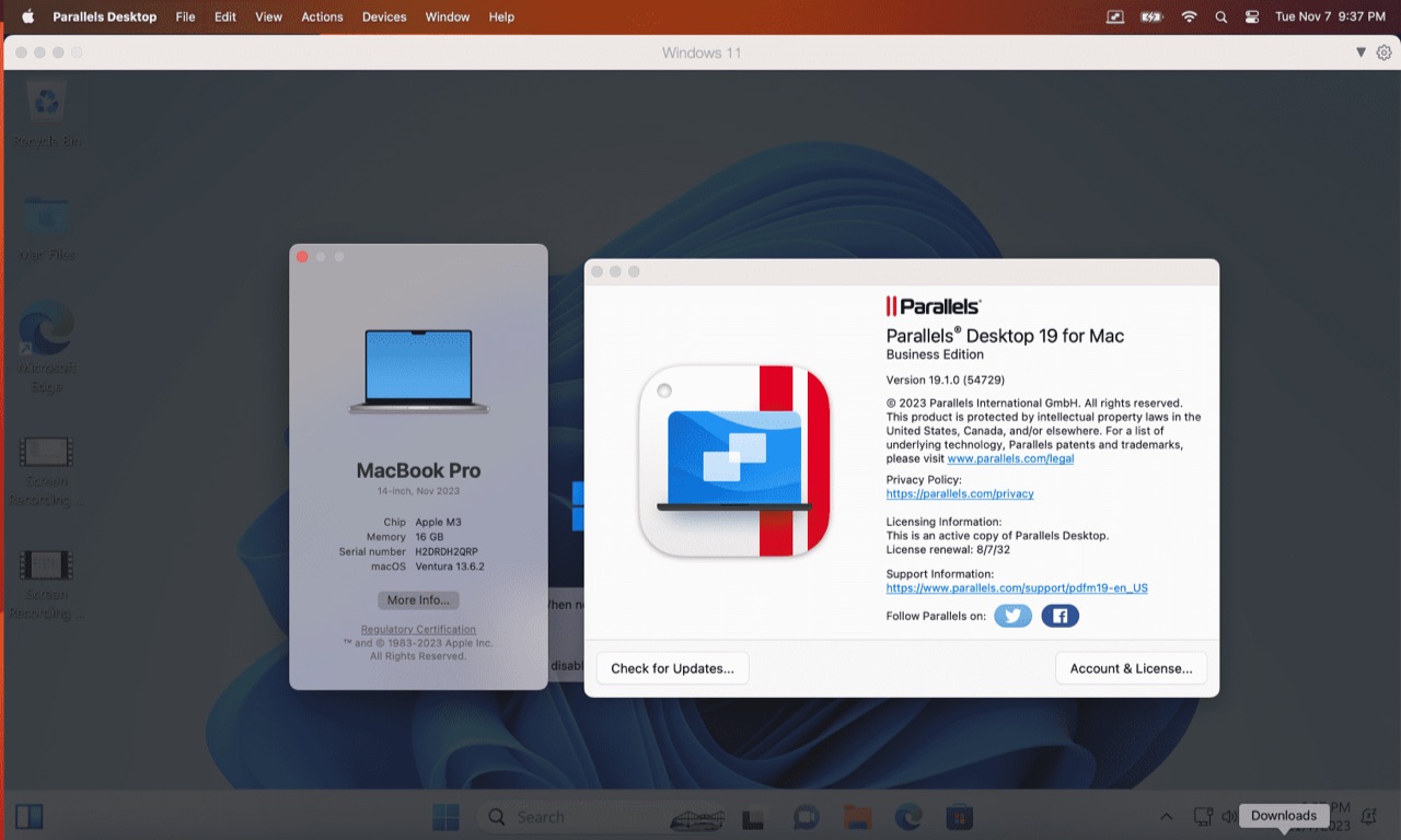 Apple M3搭載のMacBook Proでテスト中のParallels Desktop 19 for Mac