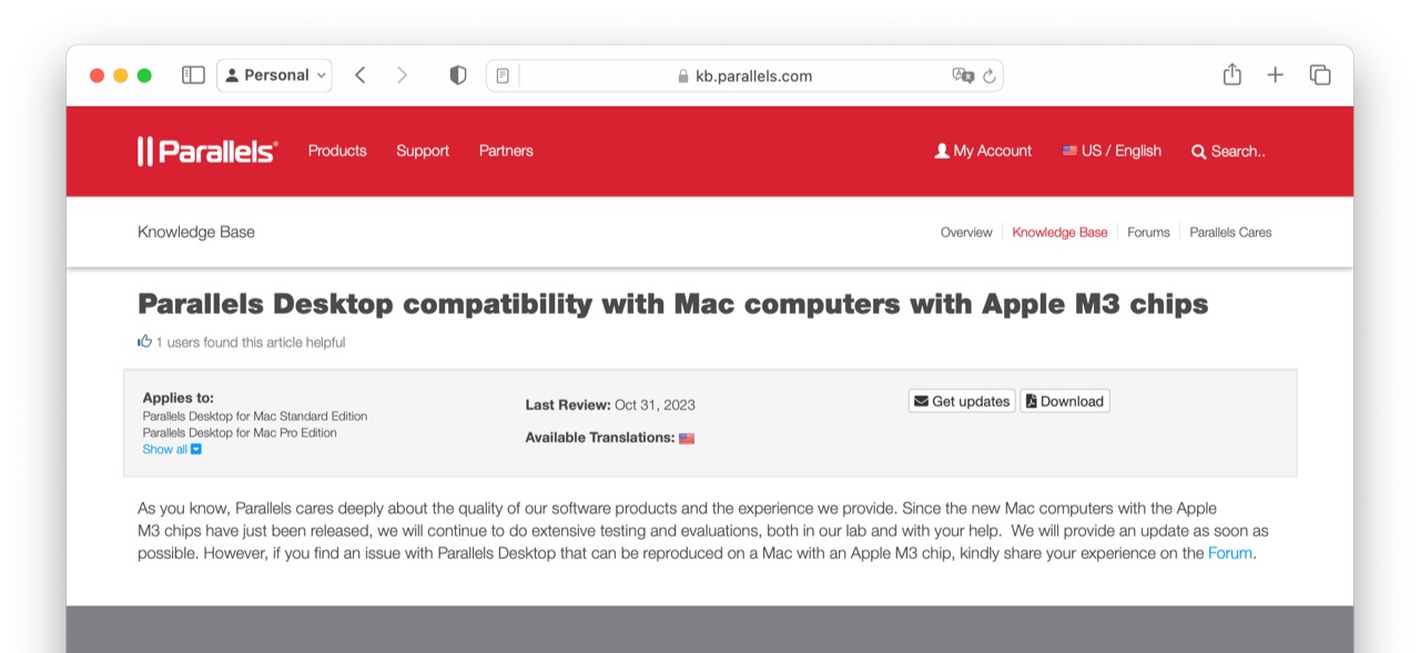 Parallels Desktop compatibility with Mac computers with Apple M3 chips