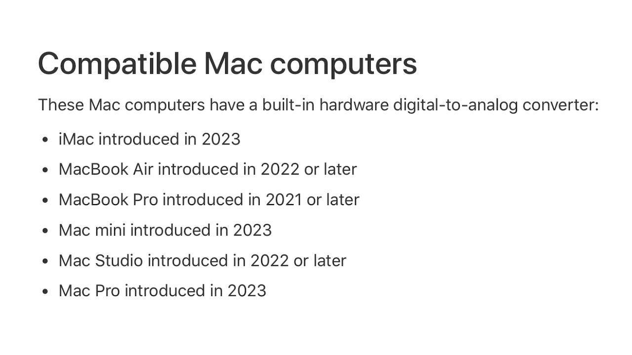 These Mac computers have a built-in hardware digital-to-analog converter: