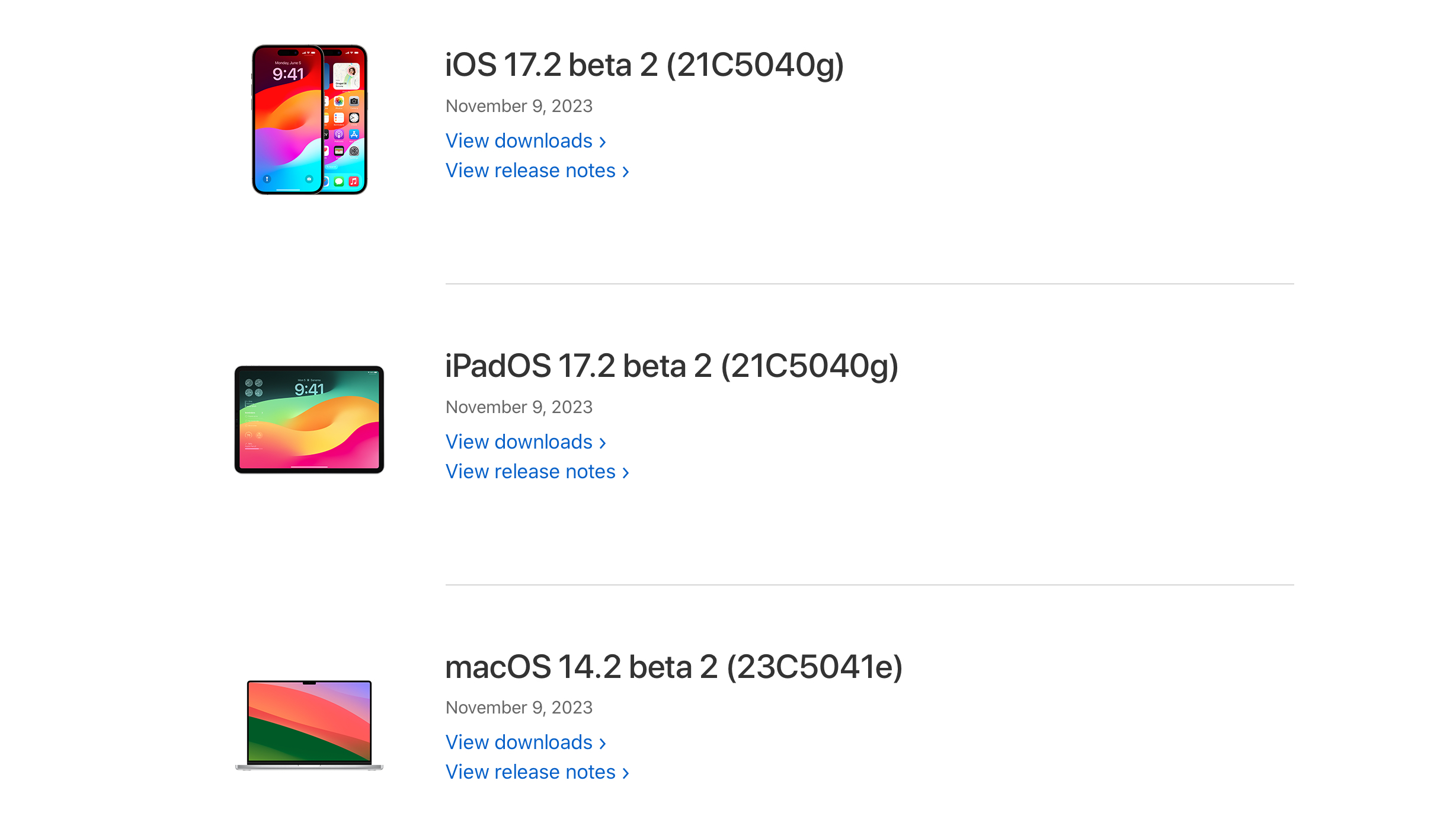 macOS 14.2 beta 2 (23C5041e)とiOS 17.2 beta 2 (21C5040g)