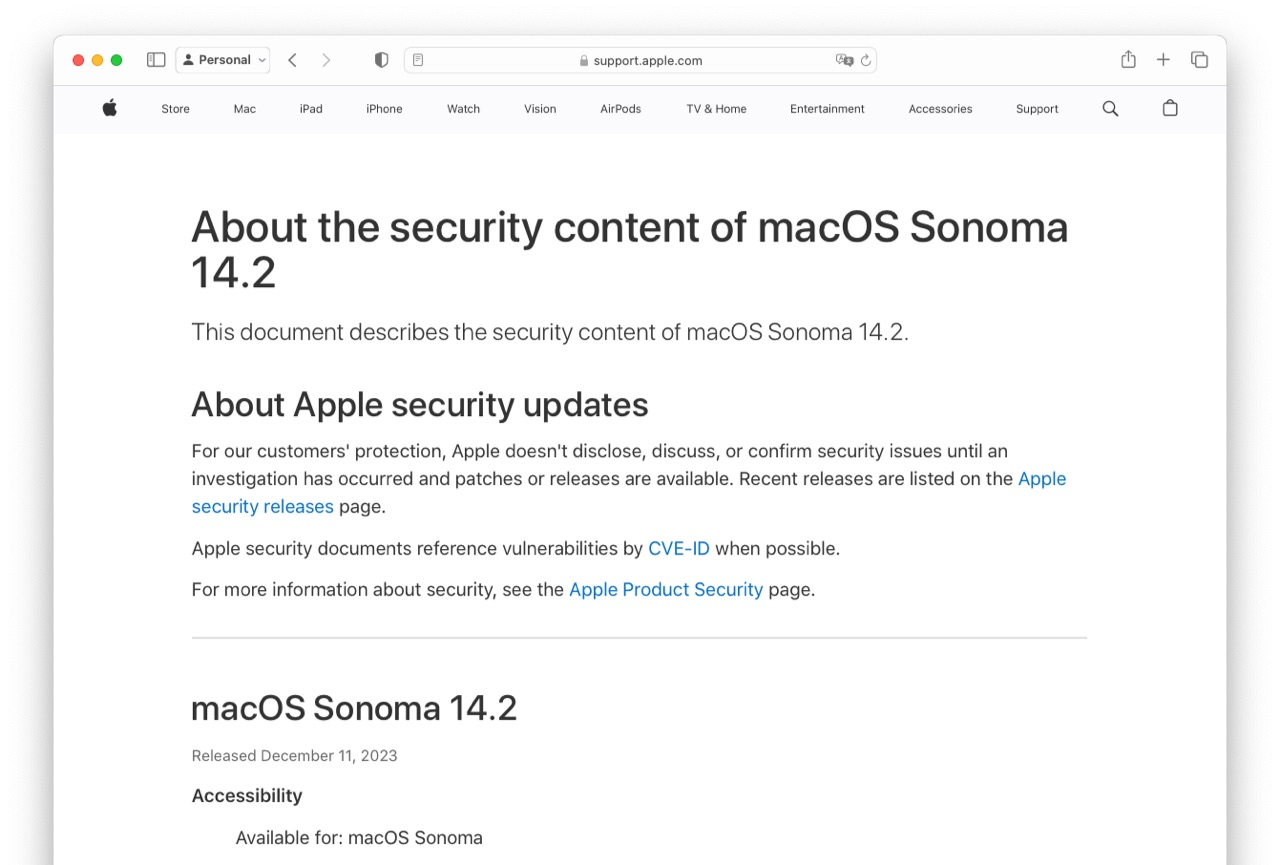 About the security content of macOS Sonoma 14.2