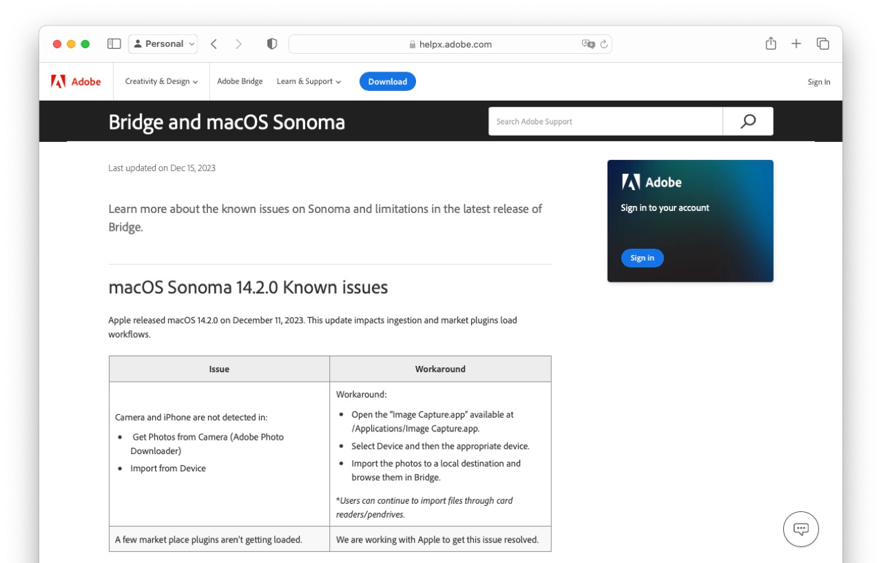 macOS Sonoma 14.2.0 既知の問題