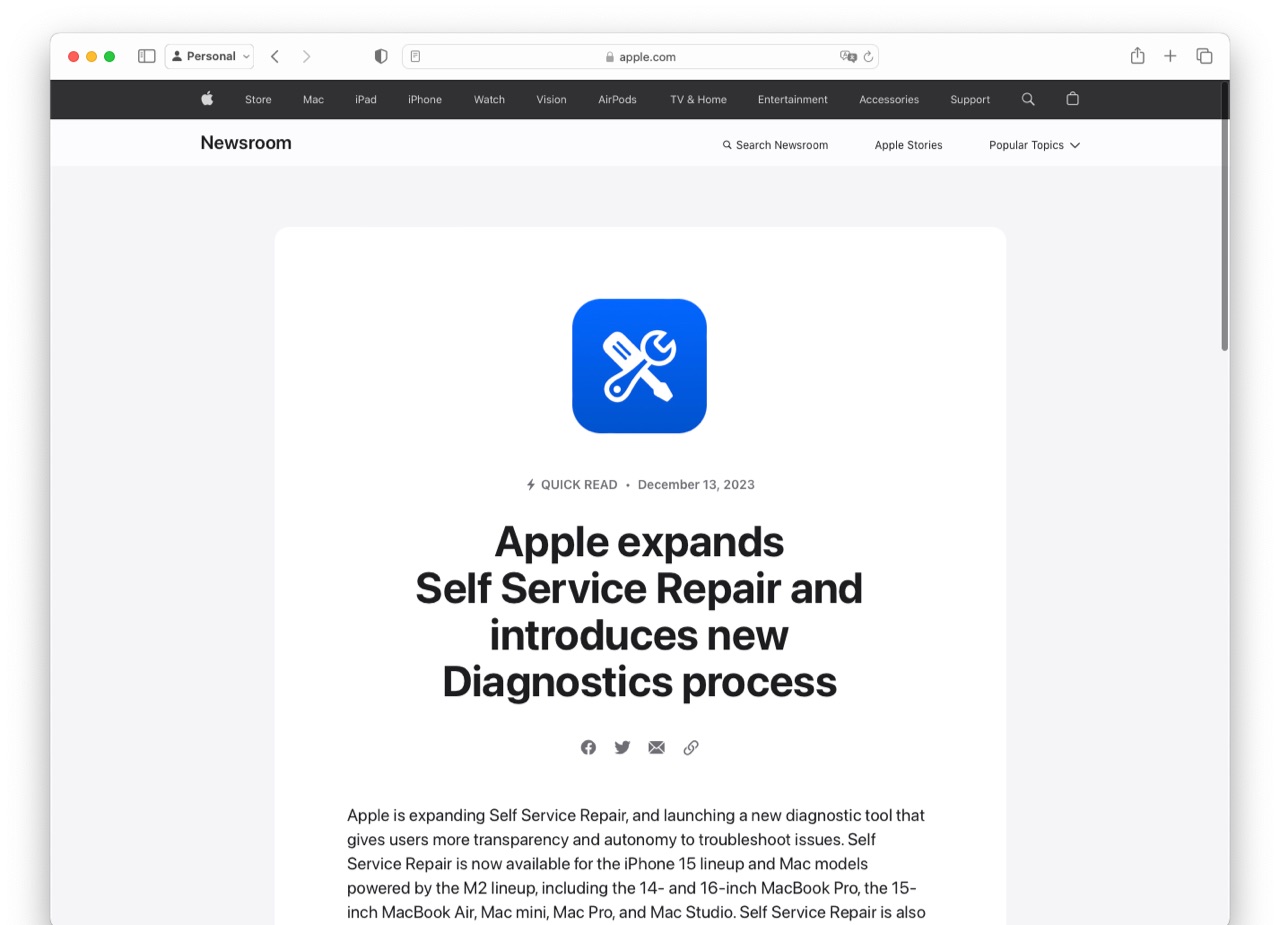 Apple expands Self Service Repair and introduces new Diagnostics process