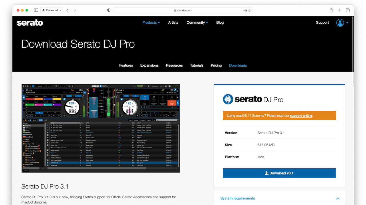 Serato DJ Pro 3.1 support  macOS 14 Sonoma