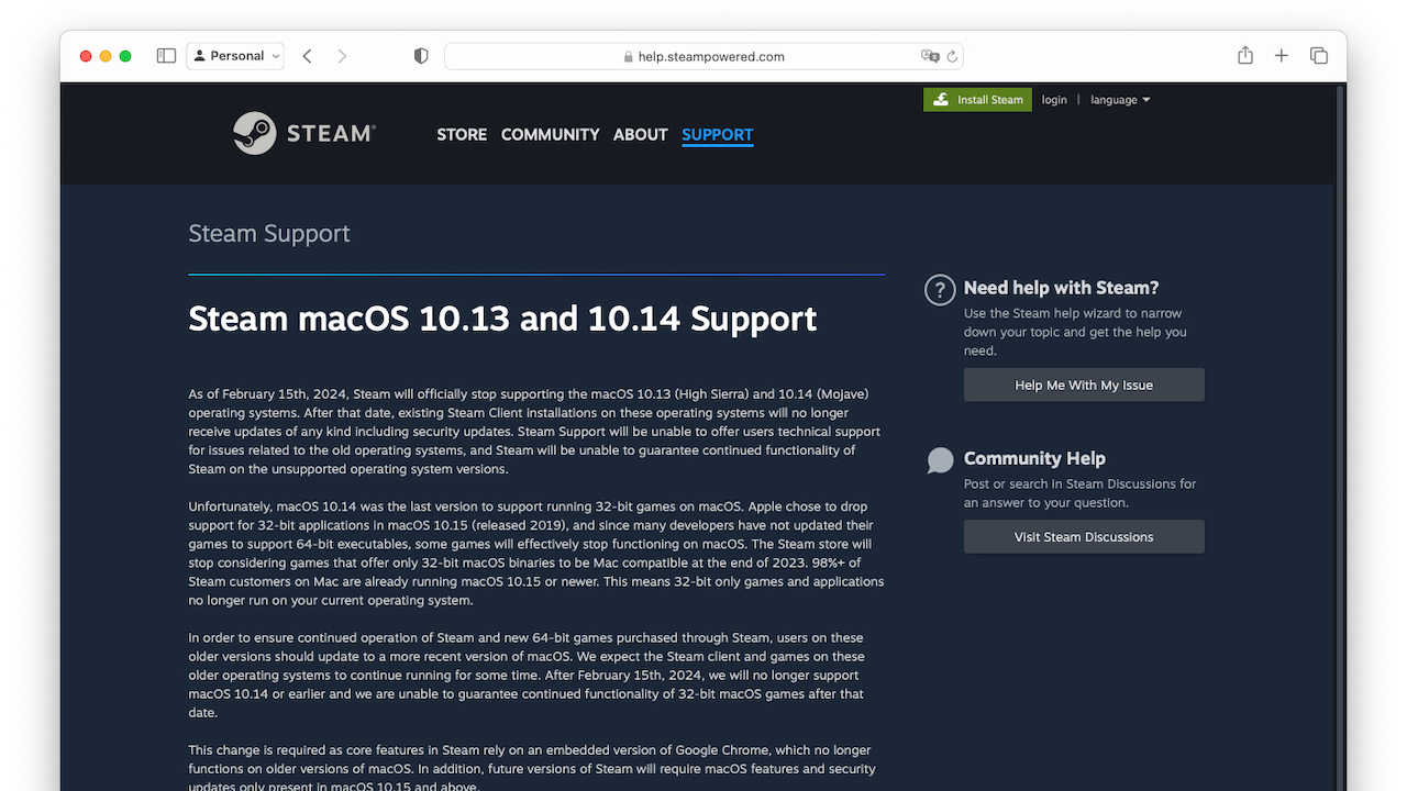 Steam macOS 10.13 and 10.14 Support