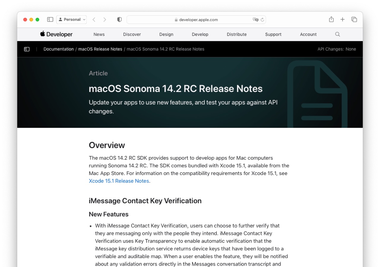 macOS Sonoma 14 2 RC Rlease Notes