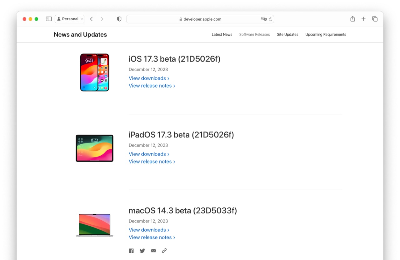 macOS 14.3 SonomaとiOS/iPadOS 17.3