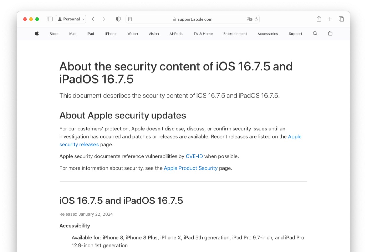 About the security content of iOS 16 7 5 and iPadOS 16 7 5