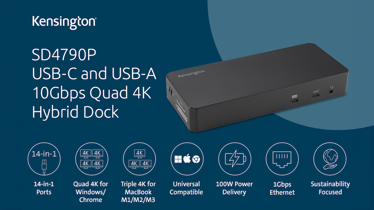Kensington SD4790P USB-C Quad 4K Displaylink Docking Station