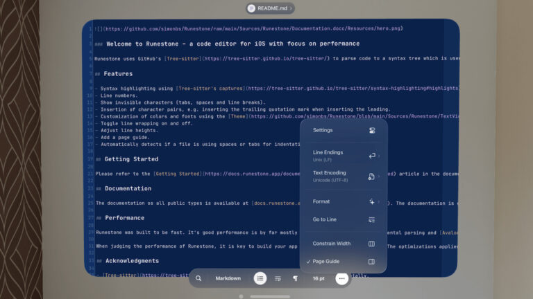 Runestone Text iPhone/iPad用多機能テキストエディタ「Runestone Text Editor」がVision Proに対応。
