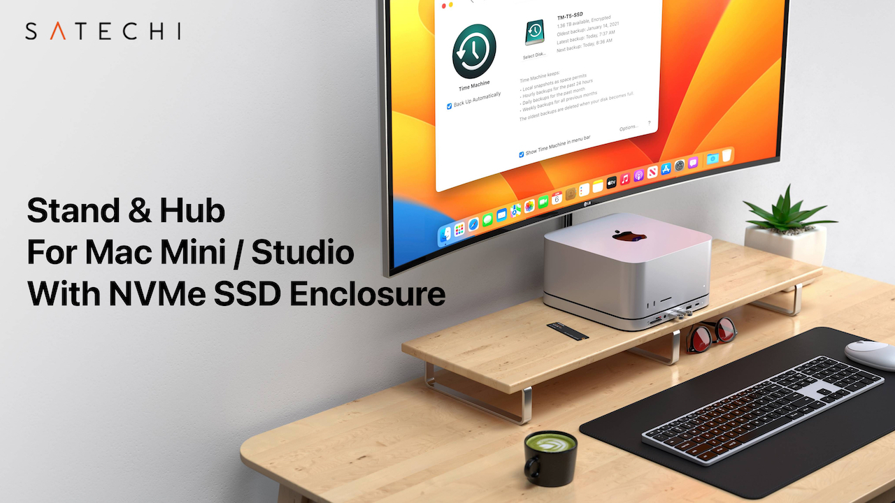 Satechi Stand and Hub For Mac Mini Studio With NVMe SSD Enclosure