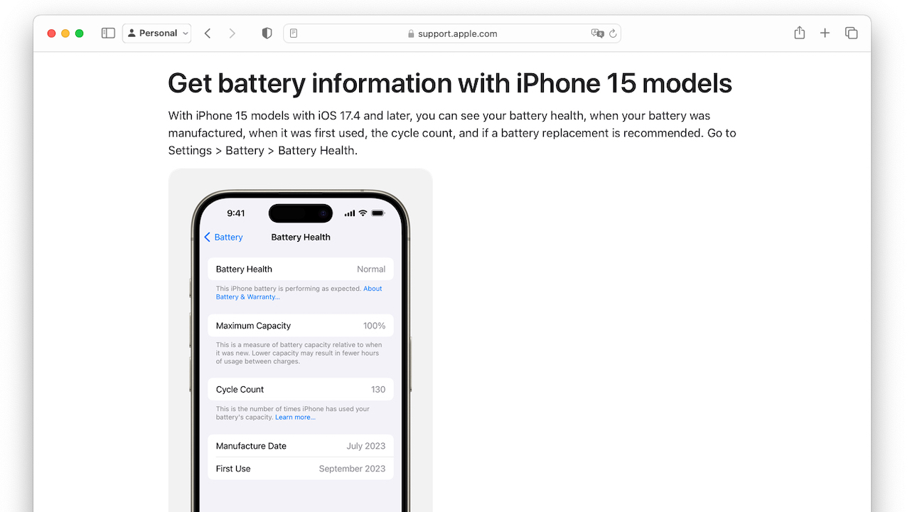 Get battery information with iPhone 15 models