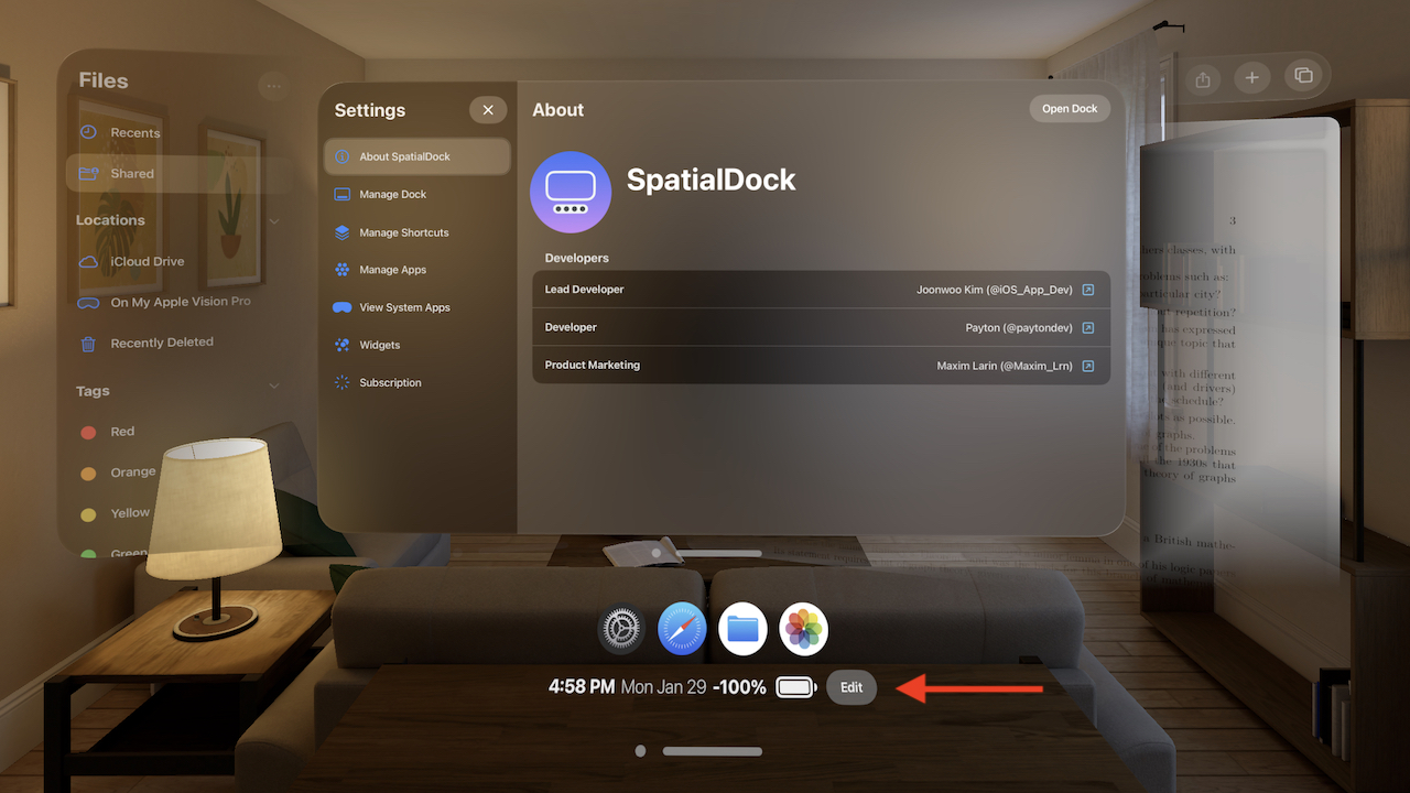 SpatialDock for Apple Vision Pro