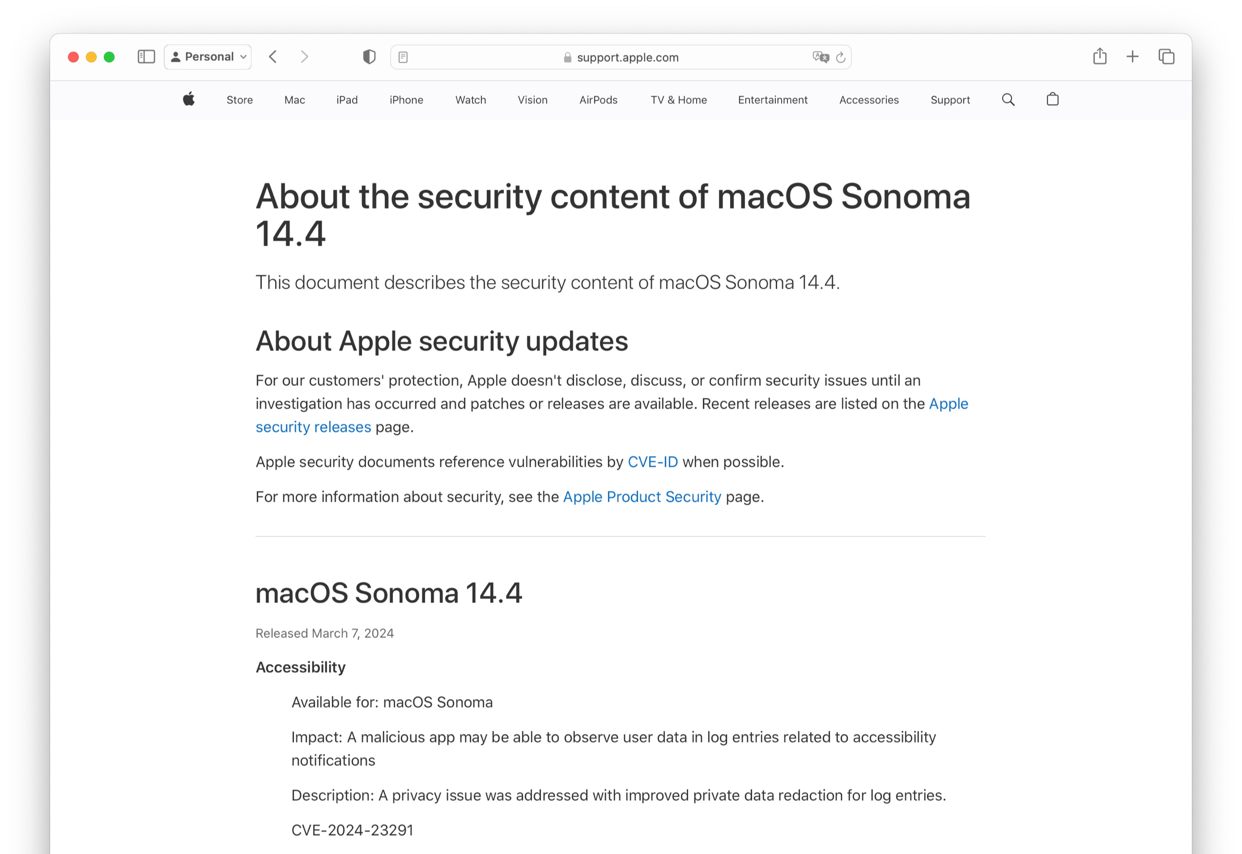About the security content of macOS Sonoma 14.4